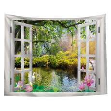 半島良品 北歐風裝飾掛件 橫款 150 x 130cm 窗景荷塘 50g