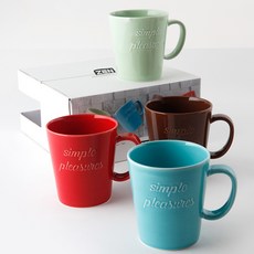 젠 컬러 글레이즈 바리스타 머그 4종 세트, 레드, 모카 브라운, 아쿠아 블루, 옐로우 그린, 1세트