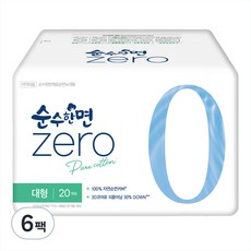 순수한면 제로 대형 생리대 날개형, 20개입, 6개