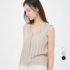 ELLE PARIS 여성용 쿨터치 케이블 펀칭 니트 베스트 여름 가디건 LLE PARIS 여성용 쿨터치 케이블 펀칭 니트 베스트 여름 가디건