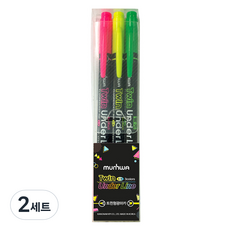munhwA 雙下劃線螢光筆 3種組, 2套, 粉色, 黃色, 綠色