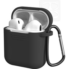 누아트 에어팟 스키니 실리콘 케이스 + 철가루 방지 투명 스티커, 블랙, 1세트