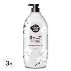 샤워메이트 내추럴 클린코튼 바디워시 목화솜향, 1.2kg, 3개