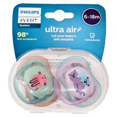 PHILIPS 飛利浦 AVENT 新安怡 Ultra Air 動物圖案安撫奶嘴組, 6-18個月, 貓咪 + 無尾熊, 1組