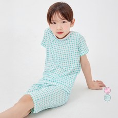 LollyTree 兒童款網狀彈性5分格紋室內服上下套裝