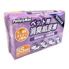 PettyMan 寵物消臭紙尿褲，犬貓通用，介護用，瞬間吸收乾爽舒適, SS(23~46cm), 20片, 1包