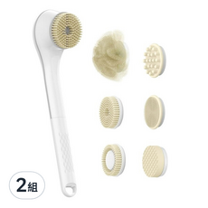 ibits A7多功能電動沐浴刷, 白色, 2組 - 電動沐浴刷，多功能刷頭，長柄設計，IPX7防水