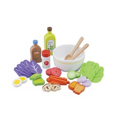 New Classic Toys 荷蘭木玩品牌蔬食沙拉組合，天然木材與無毒塗料，含生菜、紫甘藍、胡蘿蔔、橄欖油等多種食材, 10592, 1組