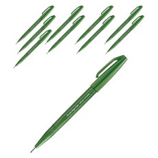 Pentel 飛龍文具 簽字筆毛筆, 橄欖綠, 10個