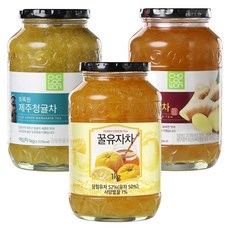 초록원 꿀유자차 1kg + 제주청귤차 1kg + 꿀생강차 1kg, 1세트