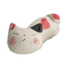 日本 美濃燒 粗陶 貓咪筷架，長度約4cm，陶瓷, 1個