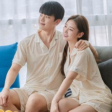 핑크존 모던체크 반팔 카라 커플잠옷 상하세트