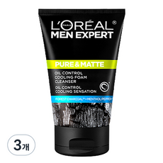 로레알파리 퓨어 앤 매트 오크 차콜 아이시 이펙트 폼, 폼 클렌저, 100ml, 3개