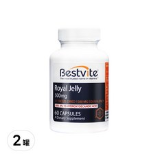 Bestvite 高濃縮蜂王乳膠囊 500mg, 60顆, 3:1冷凍乾燥, 活性佳6% 癸烯酸10-HDA, 0.6g, 2罐