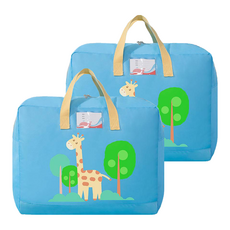 bebehome 多功能幼兒園棉被收納袋, 中號, 45 x 19x 39公分, 中號(45 x 19 x 39cm), 藍長頸鹿, 2個
