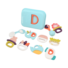 OKids 博士積木 小牛津 手搖牙牙固齒器 10件套, 食品級材質, 配色豐富促進寶寶視覺發展, 帶來豐富的磨牙體驗, 70 x 95mm, 顏色隨機, 1組