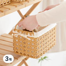 하우스레시피 PP 라탄 케인 바스켓, 베이지, 3개