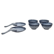 JUST HOME 日式質感陶瓷8件碗盤組, 碗11.5x5.8cm (4個), 湯匙4...., 碗(11.5 x 5.8cm) 4個 + 湯匙(4.5 x 14cm) 2個 + 6吋盤(15 x 1.6cm) 2個, 藍色, 1組