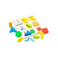 New Classic Toys 幼幼幾何形狀拼圖玩具, 荷蘭木玩品牌, 天然木材無毒塗料, 精緻擬真學習玩具, 1組, 18