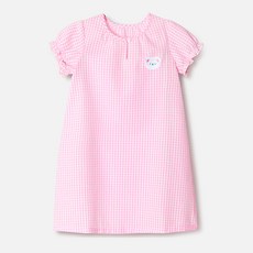 unifriend 女童款格紋熊泡泡紗連身裙睡衣
