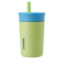 owala KIDS' Tumbler 不鏽鋼矽膠吸管水壺, 螢光綠, 355ml, 1個