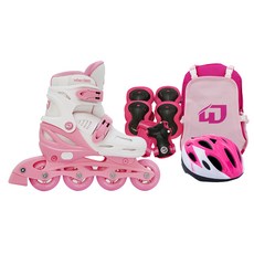 휠러스 아동용 에이스2 인라인스케이트 가방 보호대 헬멧 콤보 세트 핑크
