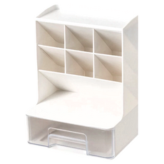 斜插式筆筒置物架筆筒, 9格+抽屜, 白色, 23.5 x 18 x 13.5cm, 1個