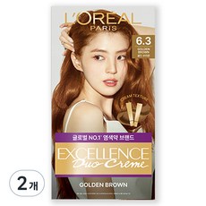 로레알파리 NEW 엑셀랑스 듀오크림, 6.3호 골드 브라운, 2개 6.3호 황금빛 밝은 갈색, 96g, 2개