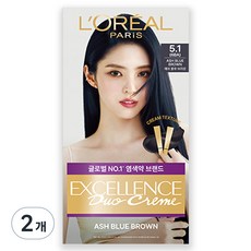 로레알파리 엑셀랑스 듀오크림 염모제, 5.1 애쉬 블루 브라운(6BA), 2개 5.1호 파란빛 자연 갈색, 2개