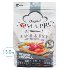 TOMA-PRO 優格高齡犬羊肉+米 乾飼料，3公斤，茄紅素，維生素E，葡萄糖胺，軟骨素，左旋肉鹼, 羊肉 + 米, 3kg, 1袋