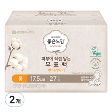 좋은느낌 피부에 직접 닿는 무표백 유기농순면 팬티라이너, 롱, 27개입, 2개