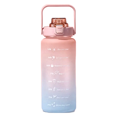 彈蓋吸管刻度運動水壺, 2000ml, 湖藍紫/粉淺藍/紫天藍/淺藍橘, 漸層款, 2L, 1個