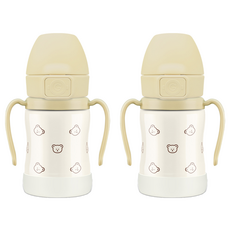 그로미미 원터치 스테인리스 돗꼼 빨대컵 200ml, 2개, 돗꼼 버터