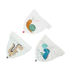 vanibaby 四層紗純棉吸汗巾 墊背巾 3件組, 數位印刷圖案, 透氣清爽輕盈, 邊緣包邊處理, 花色隨機, 1組