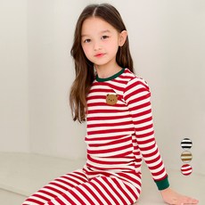 유니프랜드 아동용 스트라이프 후라이스 9부 면 슬림핏 내의 상하의 세트 상품 이미지
