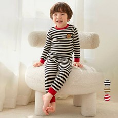 유니프랜드 아동용 스트라이프 후라이스 9부 면 슬림핏 내의 상하의 세트 상품 이미지