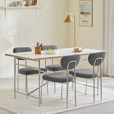 웰퍼니쳐 드뮤어 자작엣지 LPM 테이블 + 의자4P 1600 방문설치, 테이블(화이트+실버), 의자(그레이), 일반의자 4