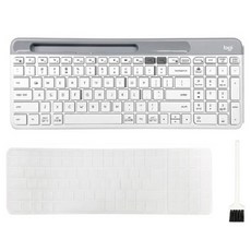 로지텍 K580 멀티 디바이스 블루투스 무선 일반형 키보드 + 한글 키스킨 + 청소솔 세트, 오프화이트, Y-R0074 / K580