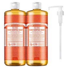 닥터브로너스 티트리 퓨어 캐스틸 솝 페이스앤바디클렌저 950ml x 2p + 펌프 세트, 1세트 - 닥터브로