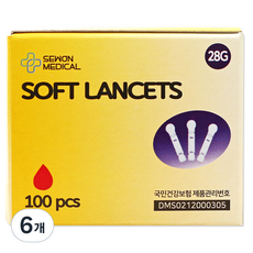 세원메디 모아 소프트 란셋 채혈침 28G 아큐첵용, 100개입, 6개