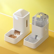 Kind Myzzoo 半自動寵物飲水器+餵食器組, 白色的