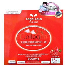 Angel LaLa 天使娜拉 膠原蛋白胜肽粉 + 鐵, 頂級成分青春美麗由內開始, 紅石榴風味, 6000mg, 8g, 15包, 1盒