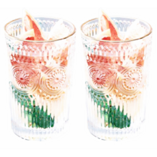 小麥購物 浮雕玻璃杯 高款 G570 380ml, 金邊, 2個