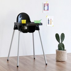마켓비 SIGTAG 유아 식탁 의자 + 트레이 하이체어 세트, 블랙