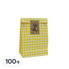 체크 페이퍼백 선물 포장봉투, 옐로우, 100개