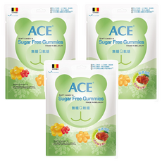 ACE 無糖Q軟糖, 比利時進口, 無添加人工色素, 1200位醫生連續五年選擇使用, 240g, 3袋