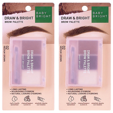 BABY BRIGHT 三色持久眉粉餅, 含維生素E與杏仁油, 防水防汗, 輕鬆上手, 02 Medium Brown 自然棕色, 2個