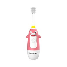 MEGA TEN 幼童電動牙刷, 加長柔軟刷毛, IPX7防水, 鯊魚, 1支