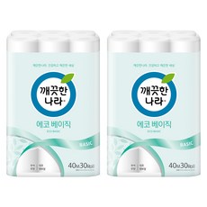 깨끗한나라 에코 베이직 화장지, 40m, 30개입, 2개