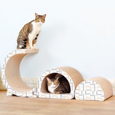 크림펫 고양이 대형 3단분리 고급형 스크래쳐 + 캣닢 하우스형, 혼합색상, 1세트